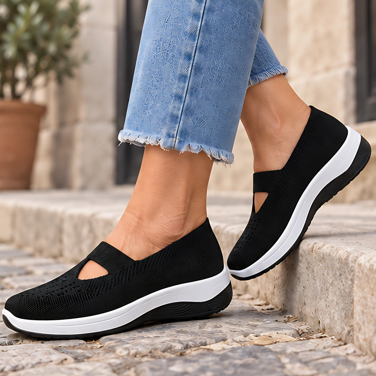 Amara Women's Orthopedic Slip-On Sneakers - Black - Shoes - Hendlys - Image 2