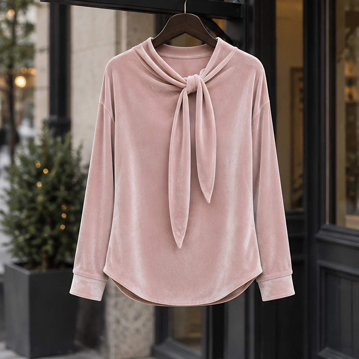 Antonia Women's Velvet Bow-Neck Blouse - Pink - CLO-TOP-BLOUSE - Hendlys - Image 3
