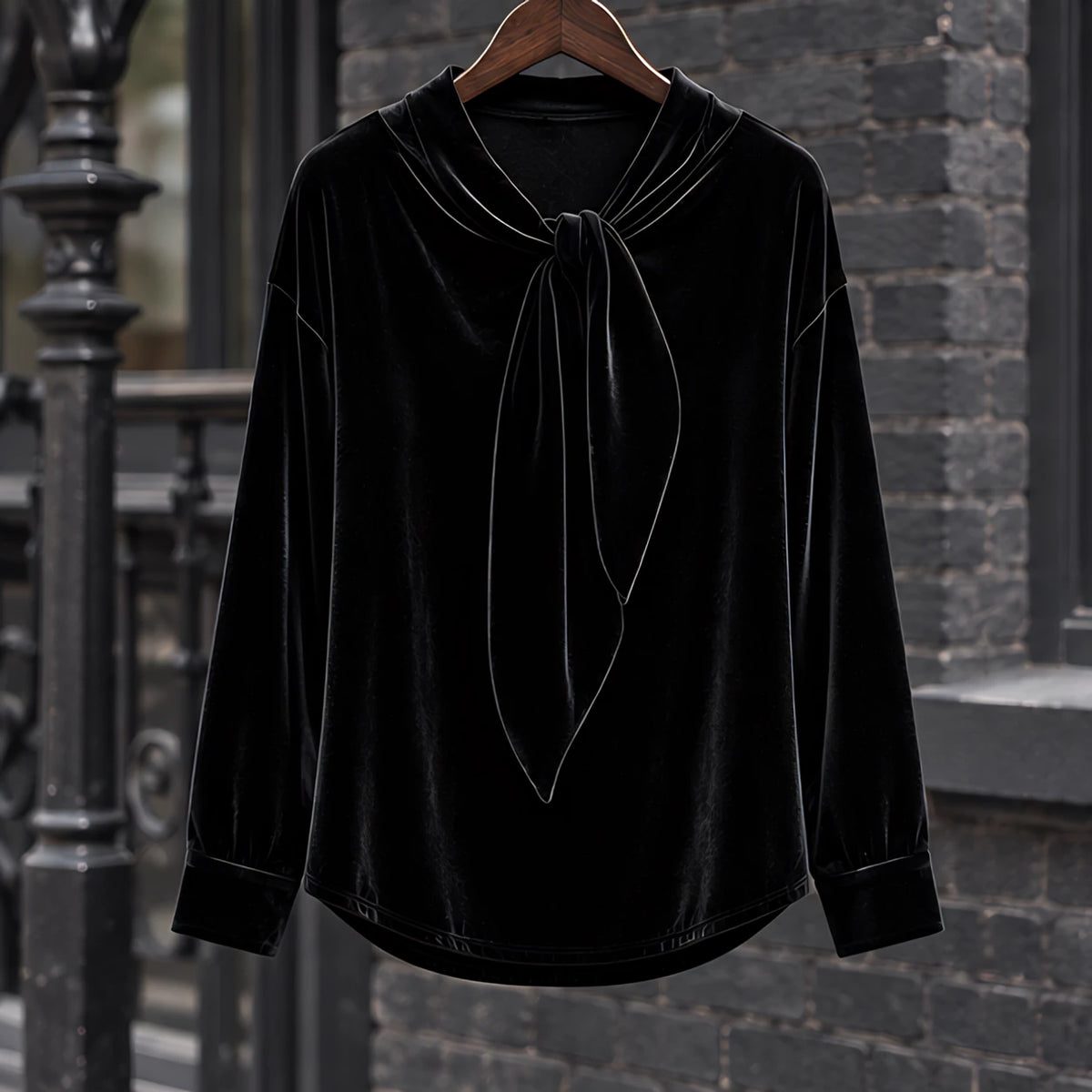 Antonia Women's Velvet Bow-Neck Blouse - Black - CLO-TOP-BLOUSE - Hendlys - Image 3