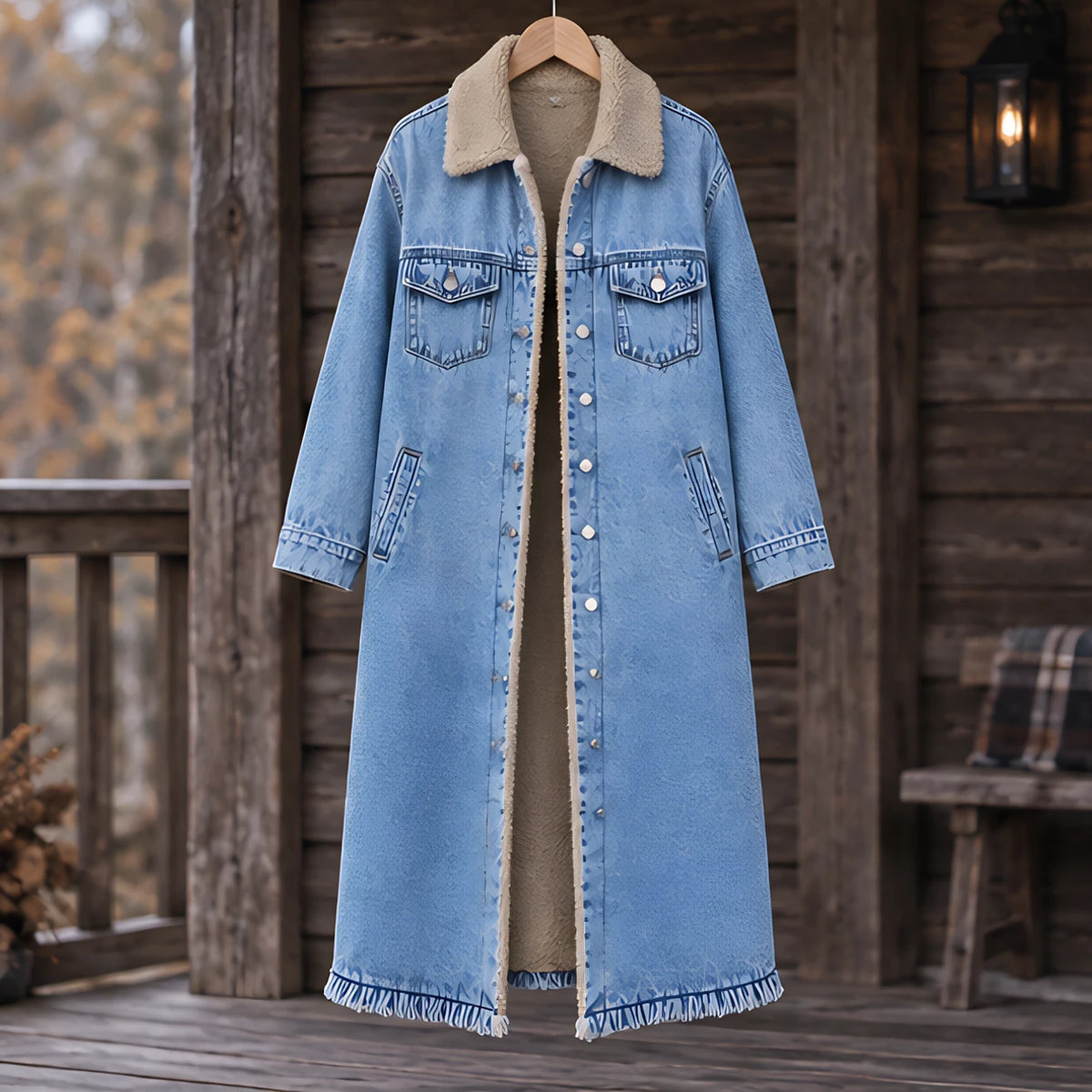 Anya Women's Fleece Lined Denim Coat - Blue - ai-processed - Hendlys - Image 3