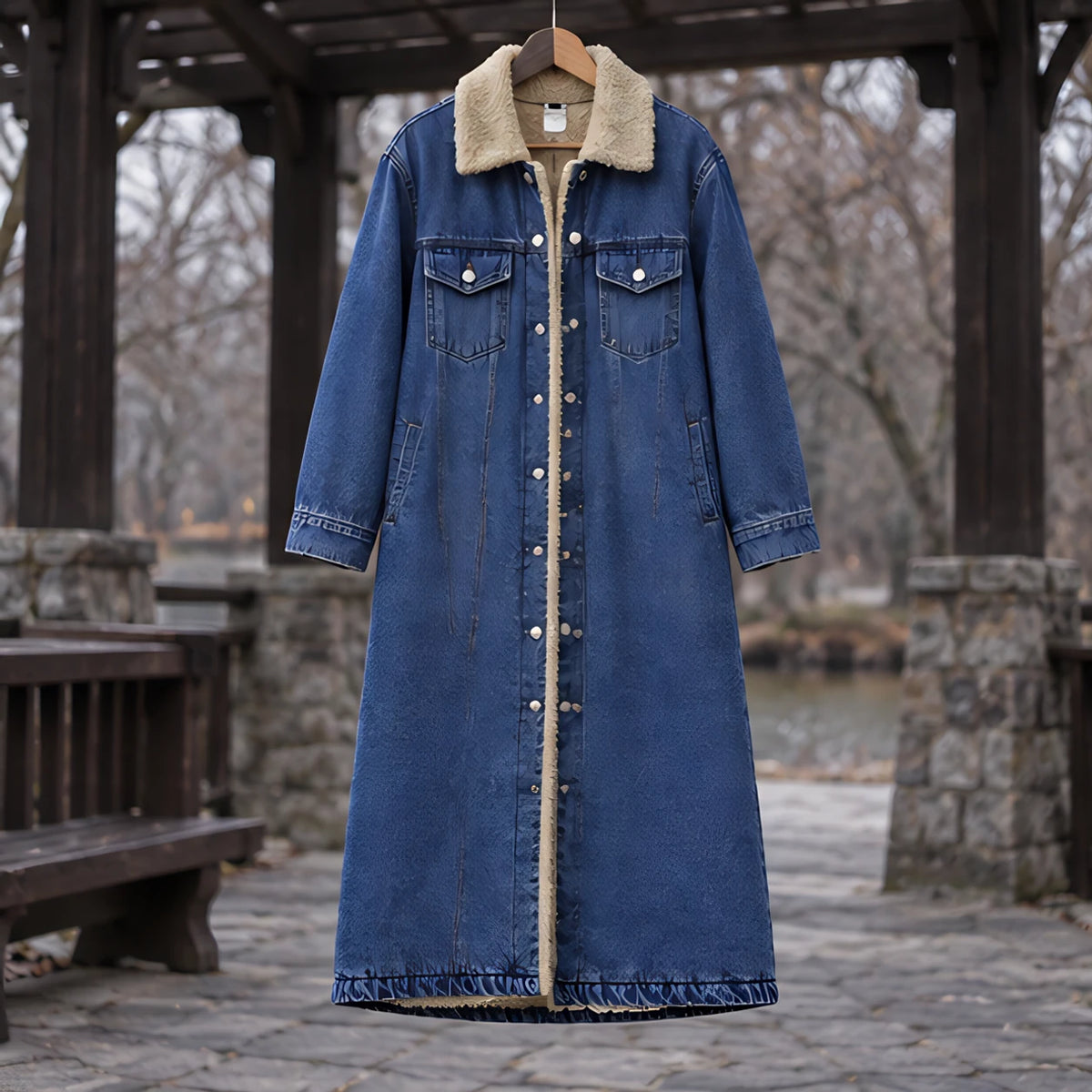 Anya Women's Fleece Lined Denim Coat - Deep Blue - ai-processed - Hendlys - Image 3