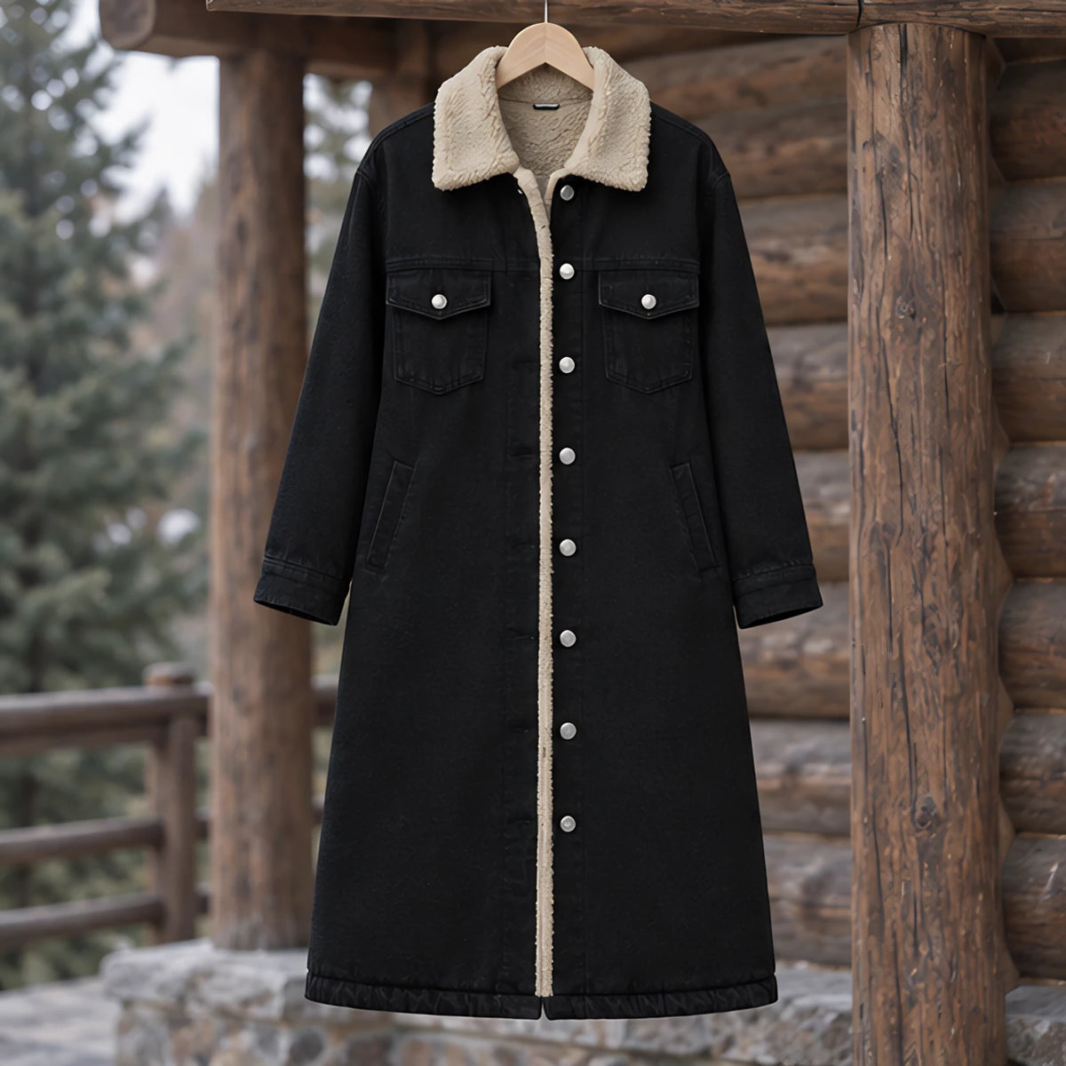Anya Women's Fleece Lined Denim Coat - Black - ai-processed - Hendlys - Image 3