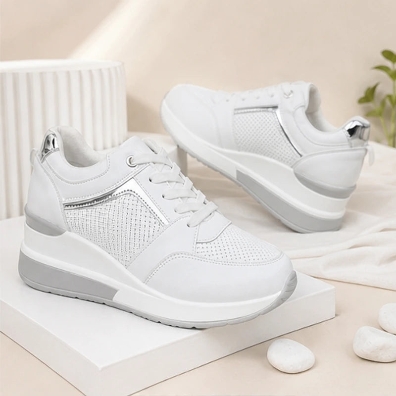 Aria Wedge Orthopedic Sneaker - White - women's sneakers - Hendlys - Image 2