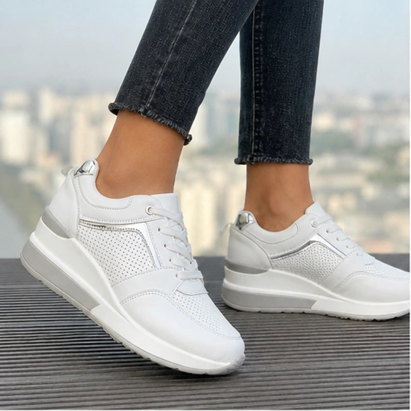 Aria Wedge Orthopedic Sneaker - White - vegan leather - Hendlys - Image 4
