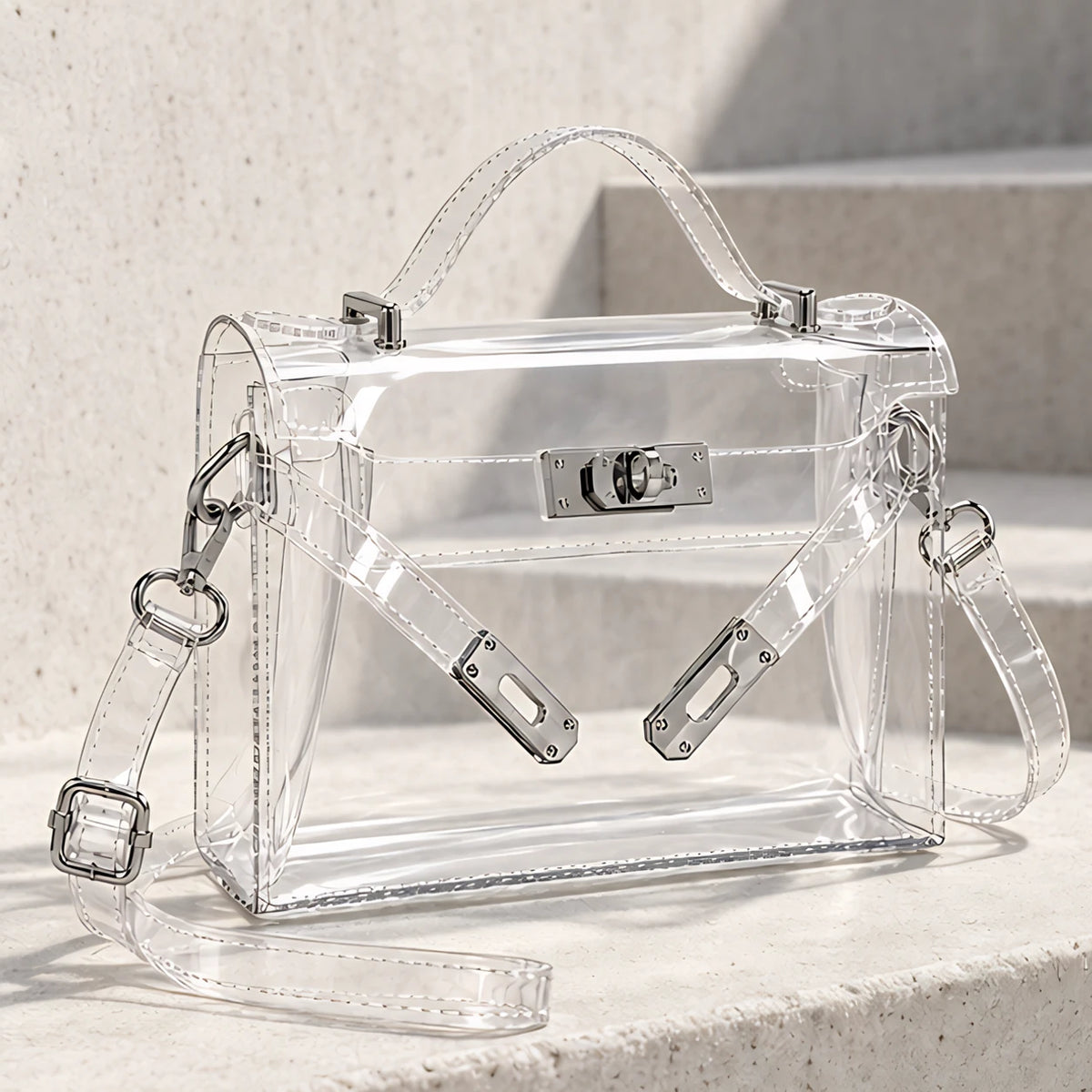 Arlette Women's Structured Clear Satchel - Silver - Accessories > Handbags > Satchels - Hendlys - Image 1