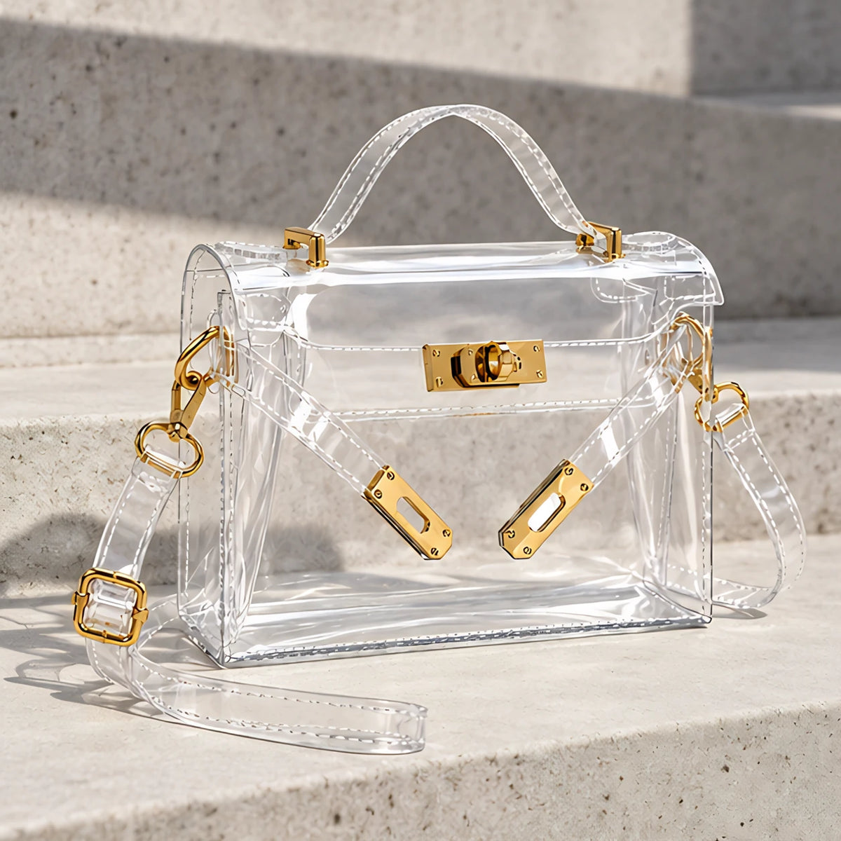 Arlette Women's Structured Clear Satchel - Gold - Accessories > Handbags > Satchels - Hendlys - Image 1