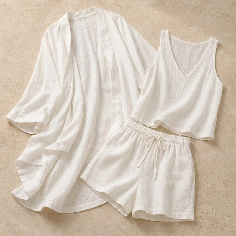 Aurelia Women's Lightweight Linen 3 Piece Set - White - 3 piece set - Hendlys - Image 3