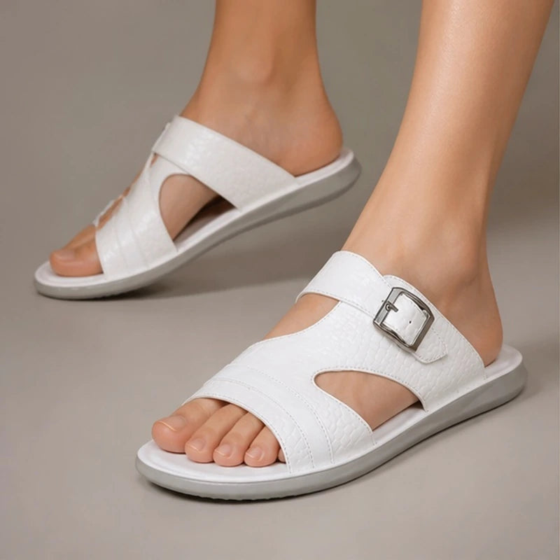 Auremont Croc-Embossed Slide Sandals - White - Sandals - Hendlys - Image 1
