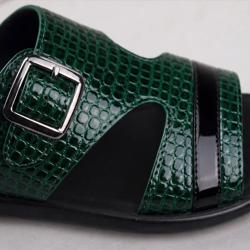 Auremont Croc-Embossed Slide Sandals - Dark Green - engineered leather - Hendlys - Image 5