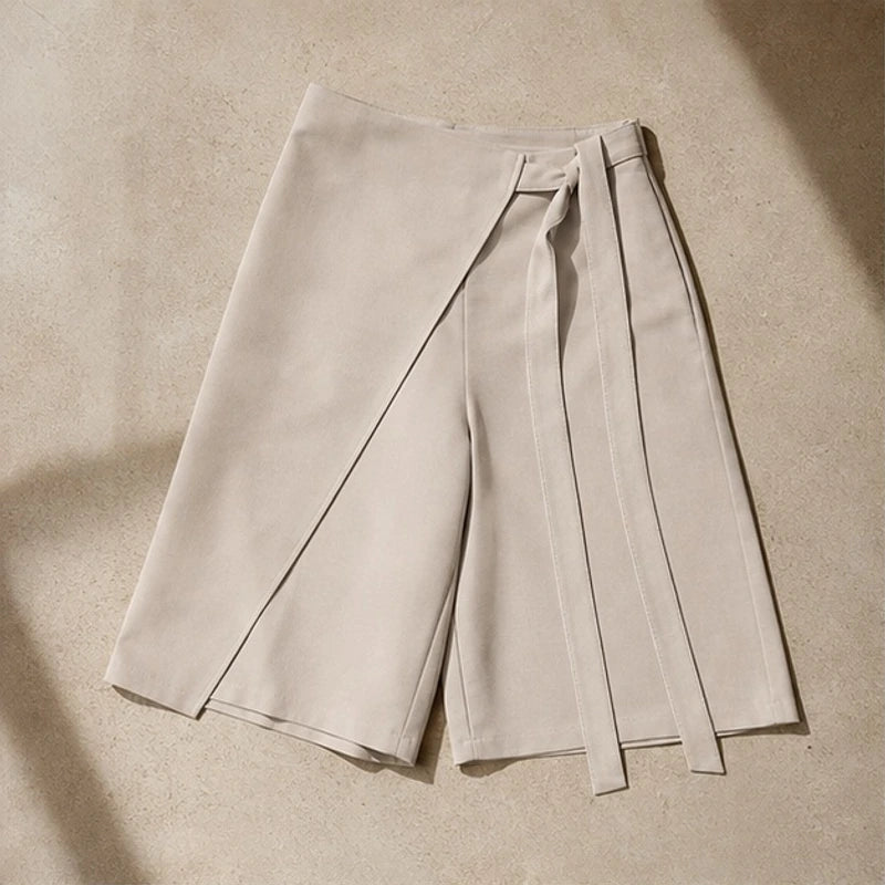 Aveline Tie-Waist Culotte Pants - Beige - culotte pants - Hendlys - Image 3