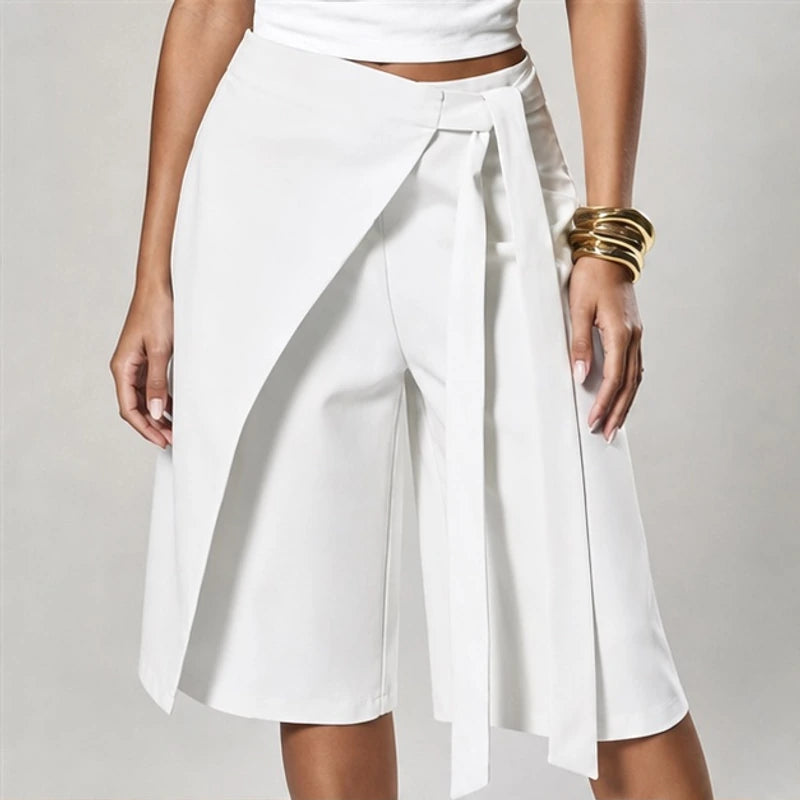 Aveline Tie-Waist Culotte Pants - White - Pants - Hendlys - Image 1