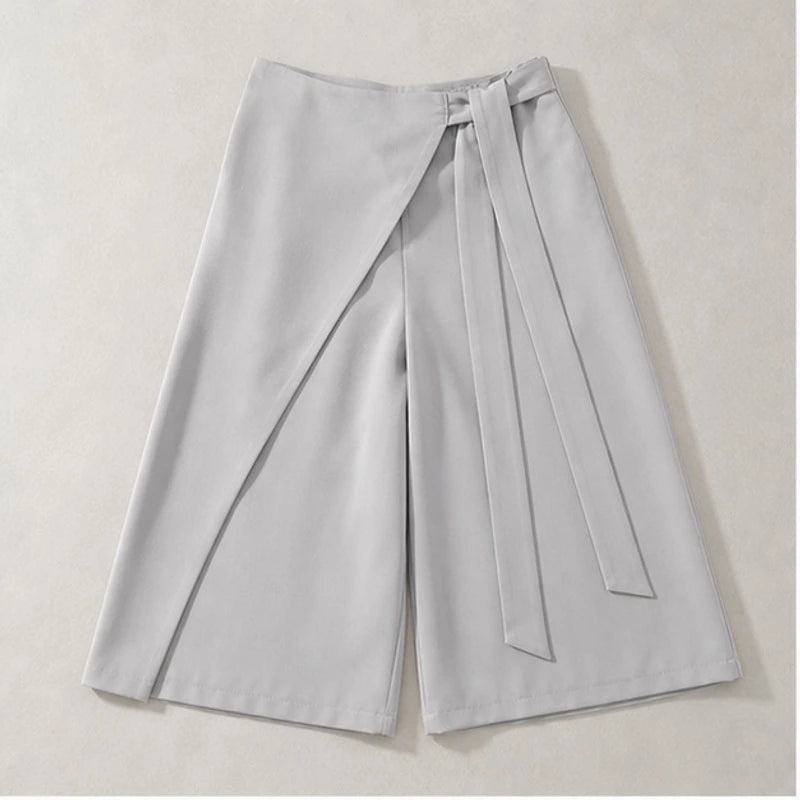 Aveline Tie-Waist Culotte Pants - Light Gray - culotte pants - Hendlys - Image 3