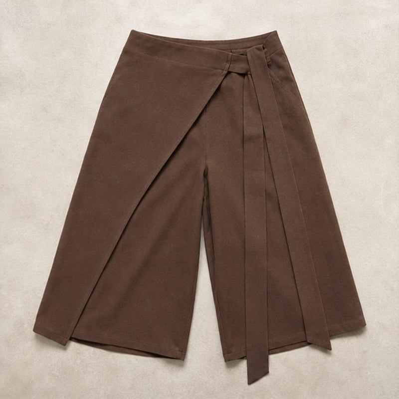 Aveline Tie-Waist Culotte Pants - Chocolate Brown - culotte pants - Hendlys - Image 3