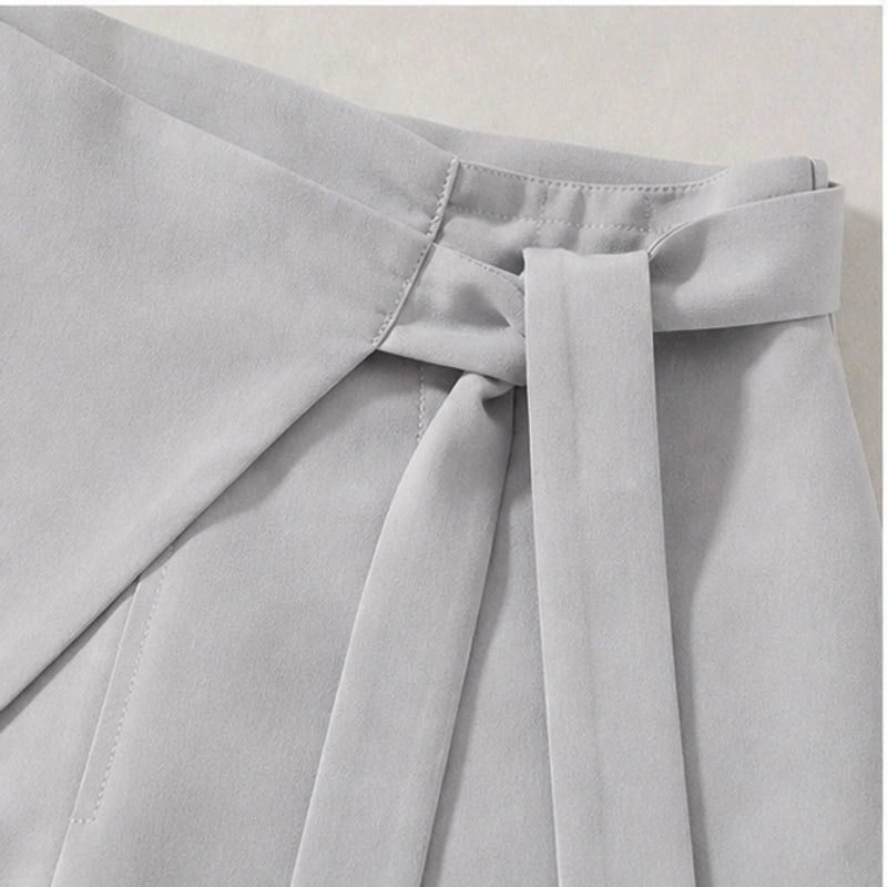 Aveline Tie-Waist Culotte Pants - Light Gray - wide leg - Hendlys - Image 4
