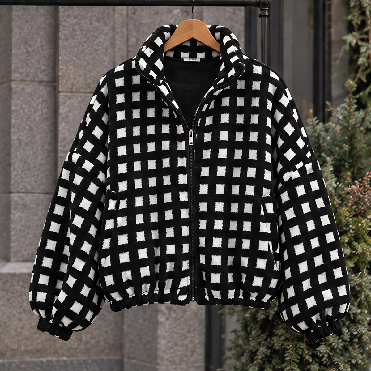 Avenza Women's Check Sherpa Fleece Jacket - Black Check - Women's Fleece Jacket - Hendlys - Image 3