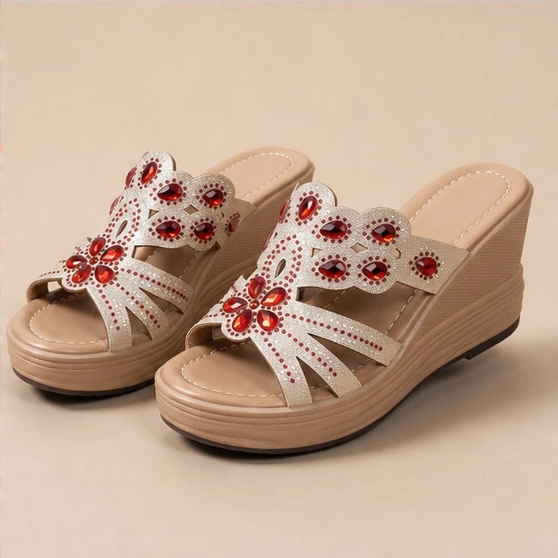 Avessa Rhinestone Wedge Sandals - Ruby - wedge sandals - Hendlys - Image 3