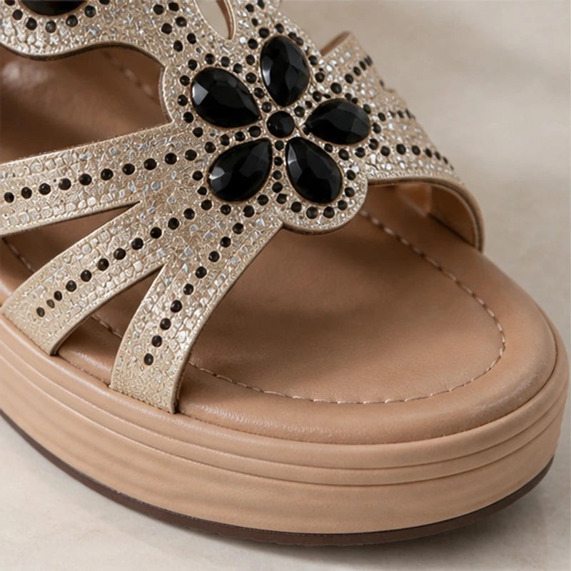 Avessa Rhinestone Wedge Sandals - Onyx - rhinestone sandals - Hendlys - Image 4