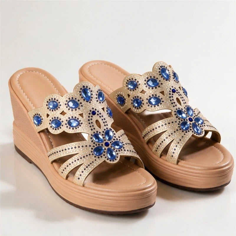 Avessa Rhinestone Wedge Sandals - Sapphire - women's sandals - Hendlys - Image 2