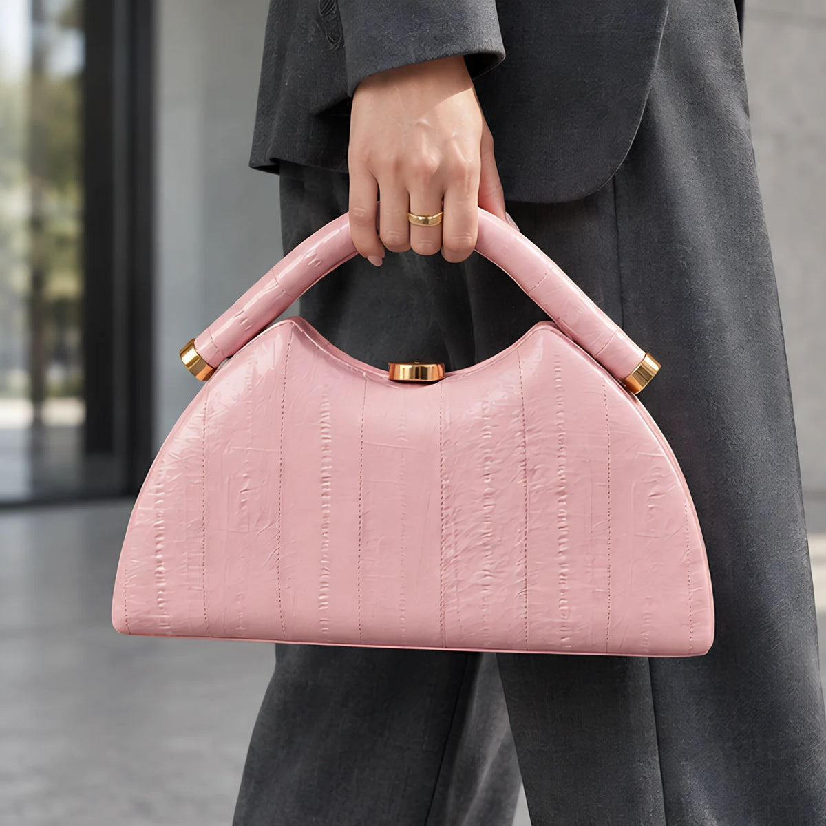 Avielle Structured Leather Top Handle Handbag - Pink - Bags & Accessories > Handbags > Top Handle Handbags - Hendlys - Image 1