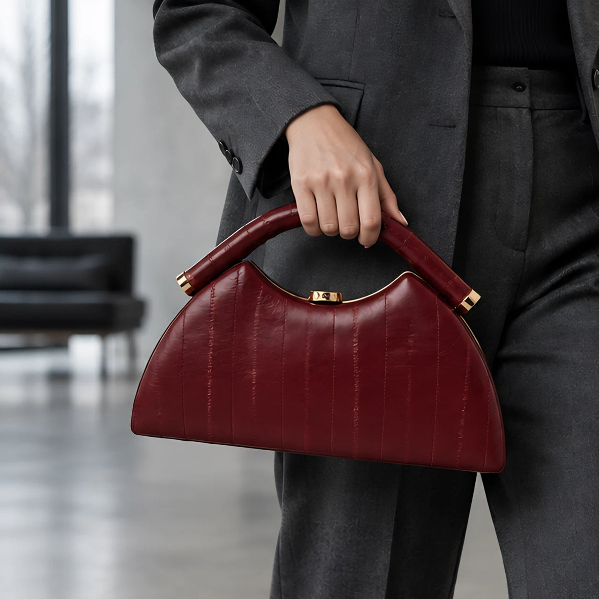 Avielle Structured Leather Top Handle Handbag - Red - Bags & Accessories > Handbags > Top Handle Handbags - Hendlys - Image 1