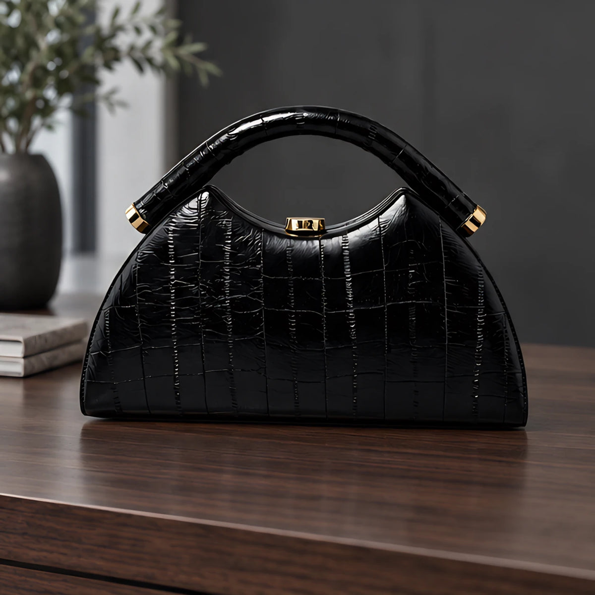 Avielle Structured Leather Top Handle Handbag - Black - Bags & Accessories > Handbags > Top Handle Handbags - Hendlys - Image 2