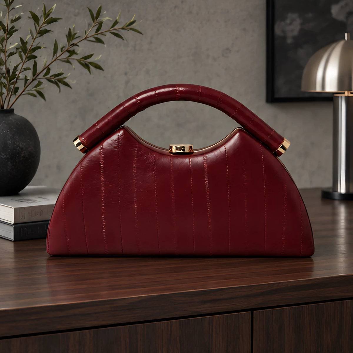 Avielle Structured Leather Top Handle Handbag - Red - bags & accessories - Hendlys - Image 3