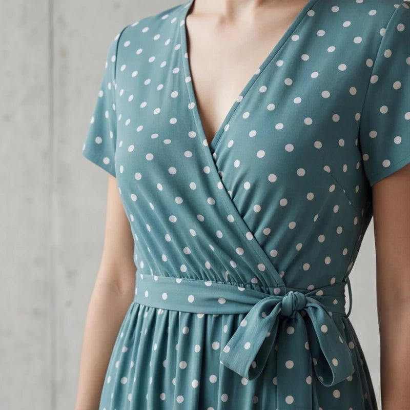 Santorini Maxi Polka Dot Dress - Blue - women's dress - Hendlys - Image 2