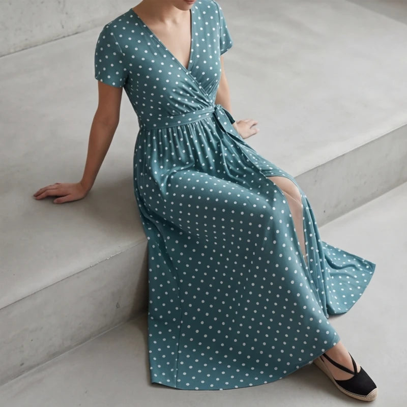 Santorini Maxi Polka Dot Dress - Blue - maxi dress - Hendlys - Image 3