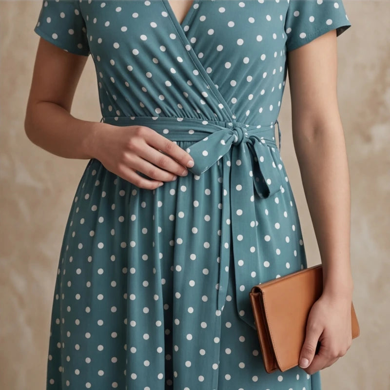 Santorini Maxi Polka Dot Dress - Blue - polka dot dress - Hendlys - Image 4