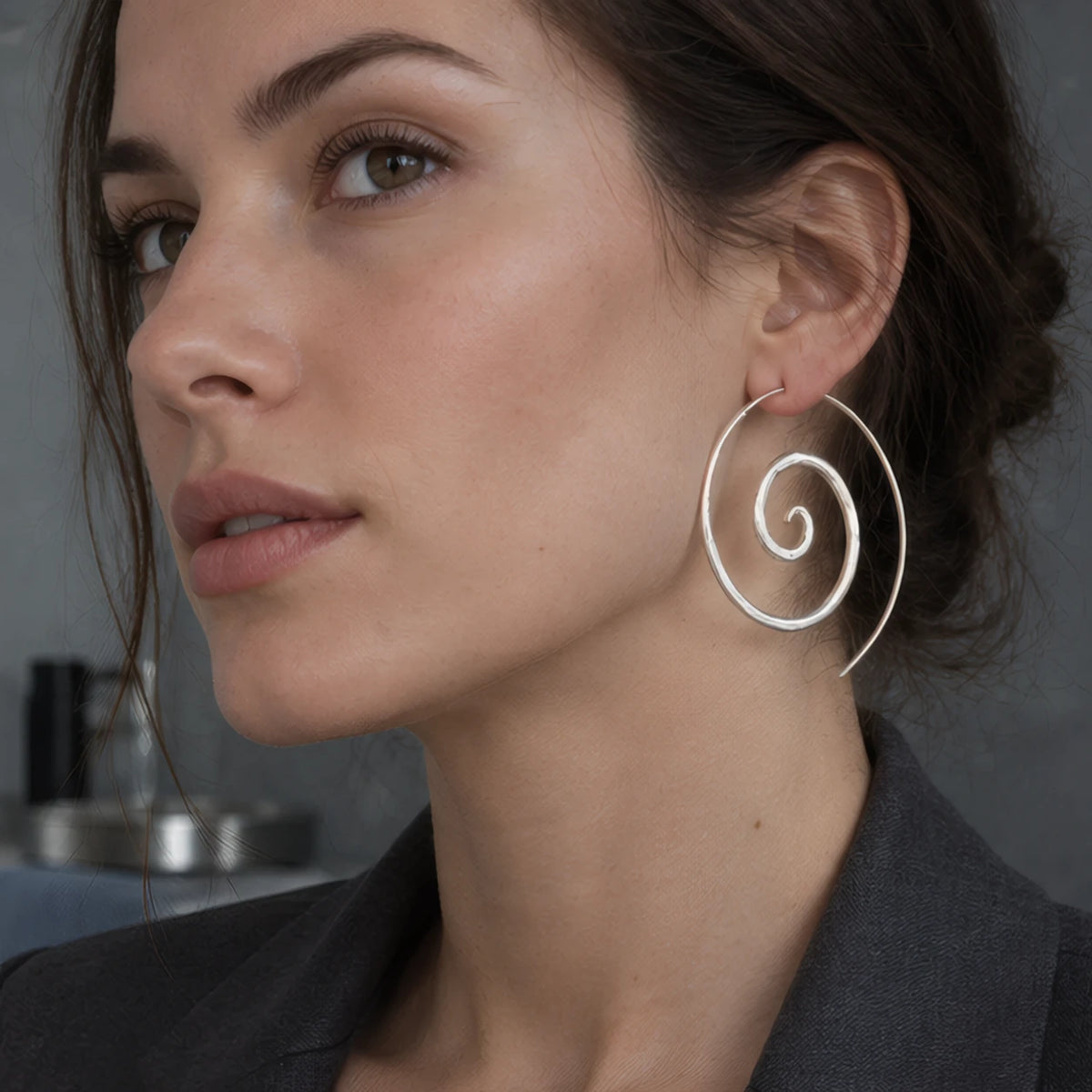 Azura Sculptural Spiral Hoop Earrings - Silver - Jewelry > Earrings > Hoop Earrings - Hendlys - Image 1