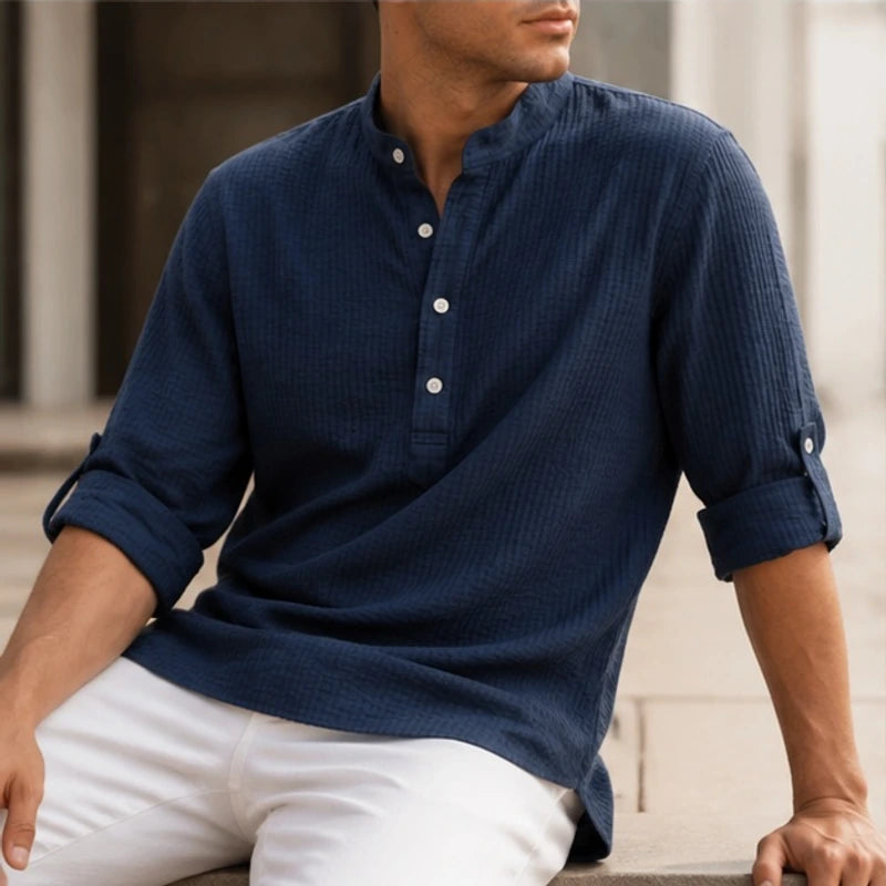 Bardon Waffle Henley Shirt - Navy - men's shirt - Hendlys - Image 2