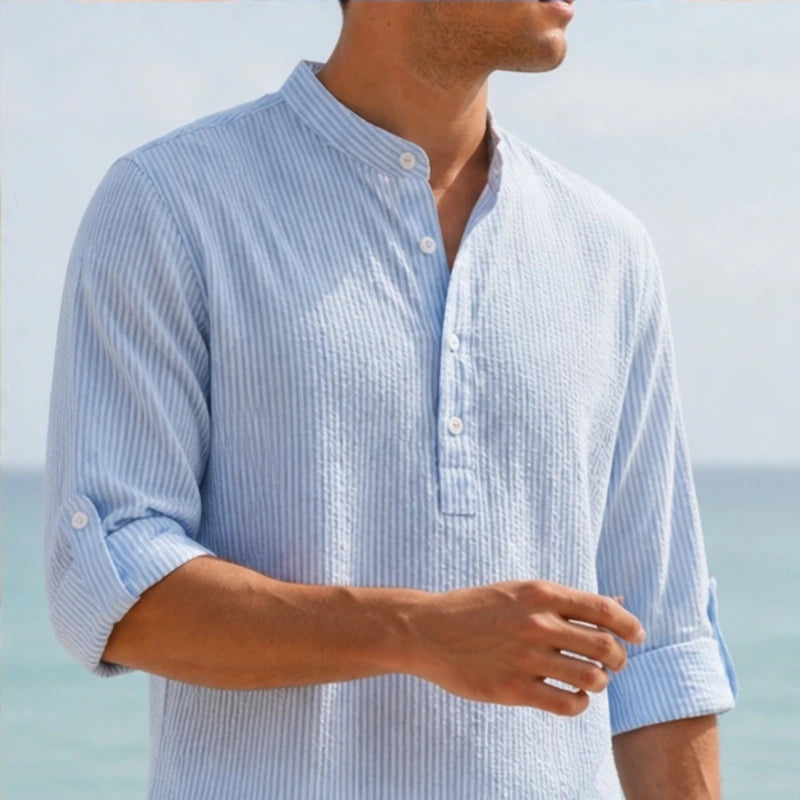 Bardon Waffle Henley Shirt - Powder Blue - Shirt - Hendlys - Image 1