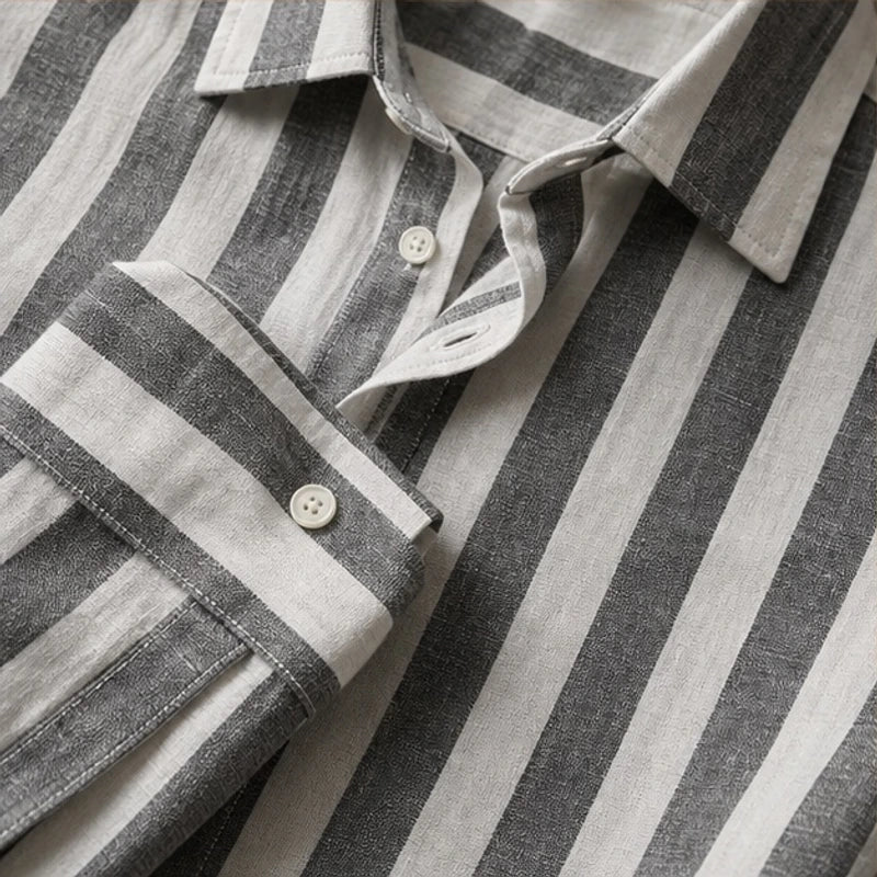 Bennett Striped Linen Shirt - Gray - linen shirt - Hendlys - Image 3
