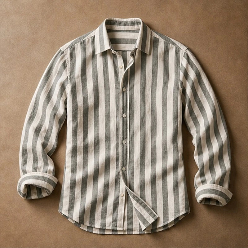 Bennett Striped Linen Shirt - Green - men's shirt - Hendlys - Image 2