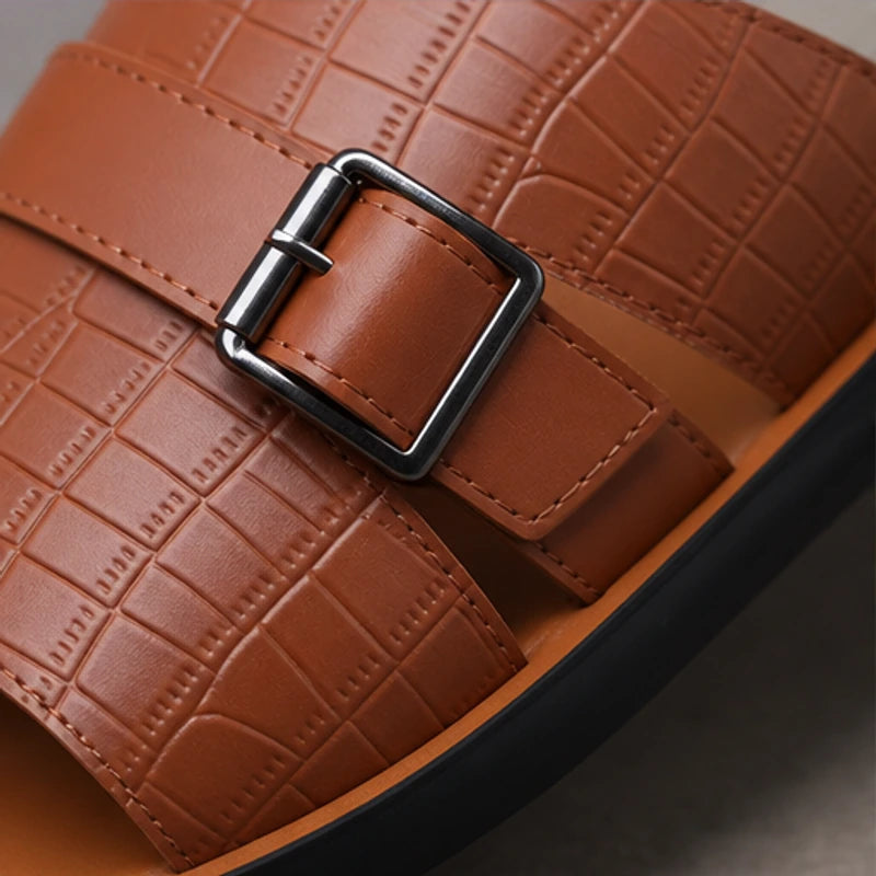 Mariner Croc-Embossed Leather Sandal - Brown - slide sandals - Hendlys - Image 5