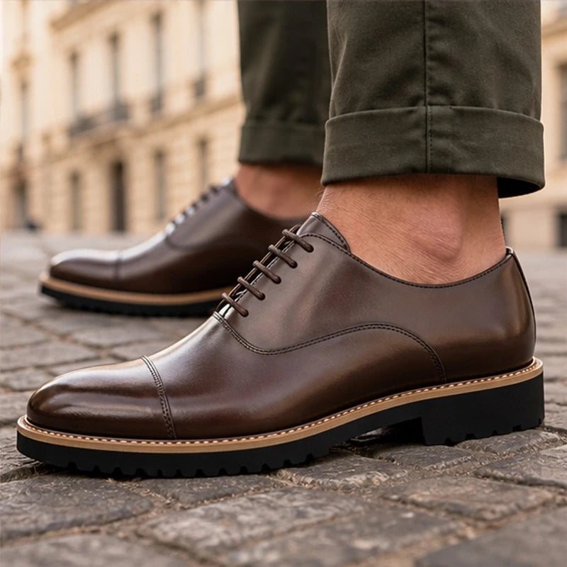 Blaine Cushioned Leather Dress Shoes - Brown - Shoes - Hendlys - Image 1