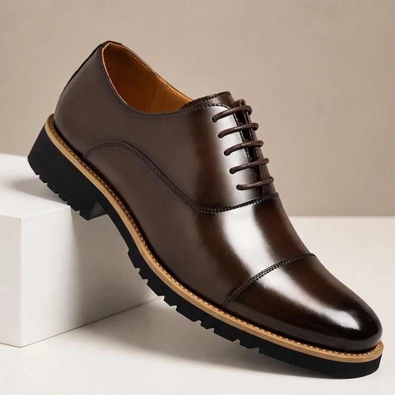 Blaine Cushioned Leather Dress Shoes - Brown - cushioned footbed - Hendlys - Image 5