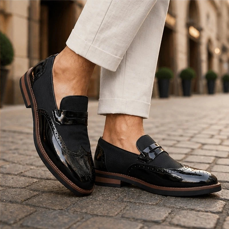 Brexton Leather Brogue Loafers - Black - map - Hendlys - Image 2