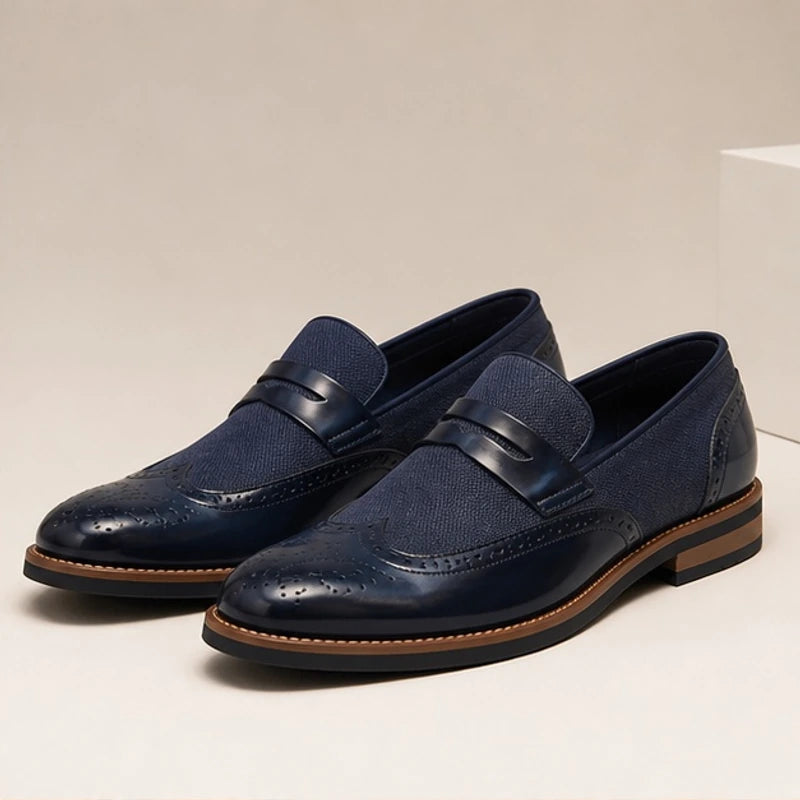 Brexton Leather Brogue Loafers - Blue - mapfoot - Hendlys - Image 3