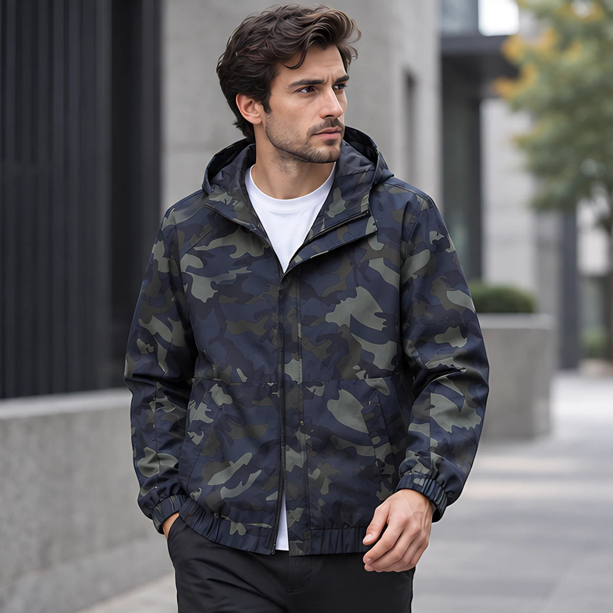 Briarcliff Men's Camouflage Hooded Windbreaker Jacket - Navy - apparel - Hendlys - Image 2