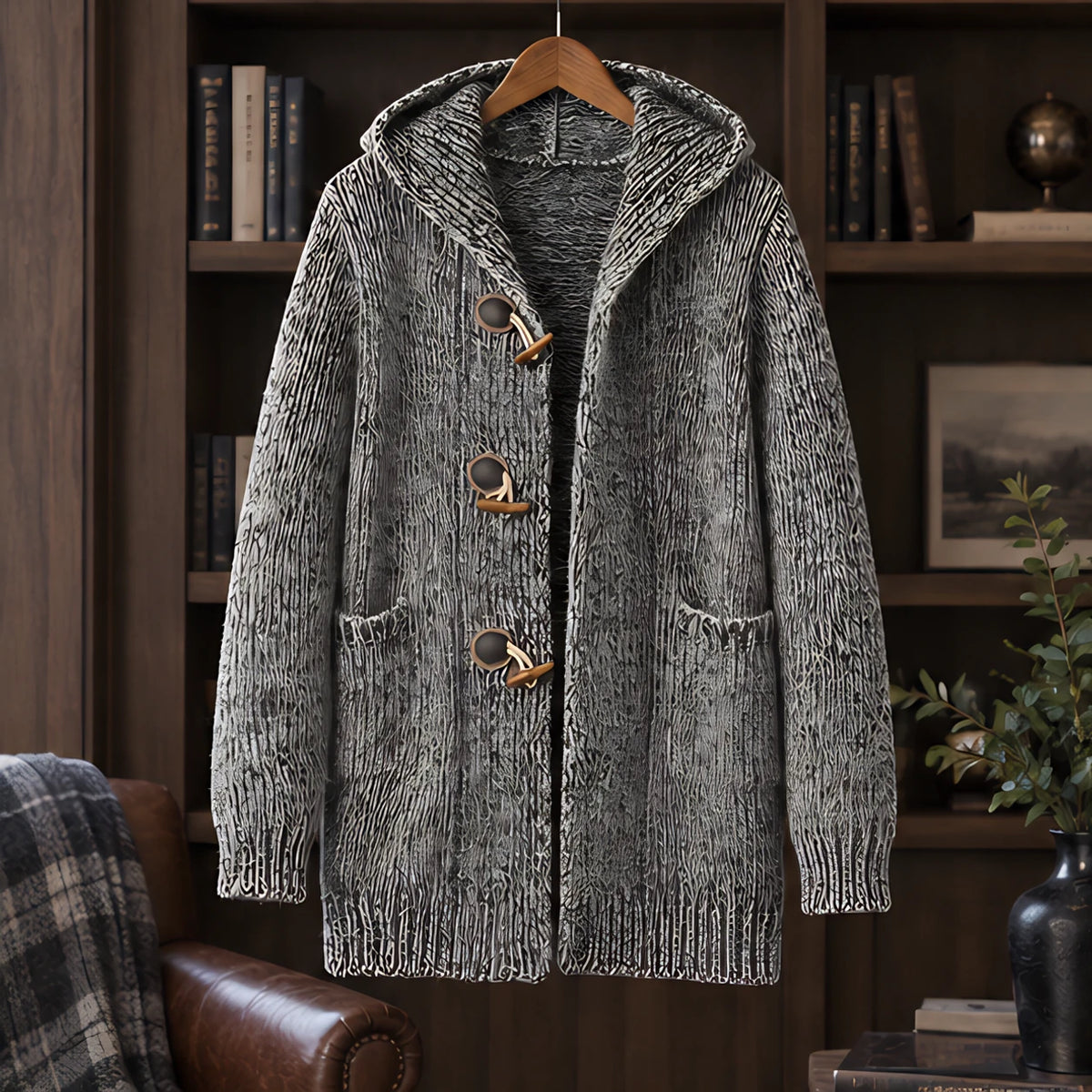 Briarley Men's Thick Wool-Knit Hooded Cardigan - Grey - male - Hendlys - Image 3