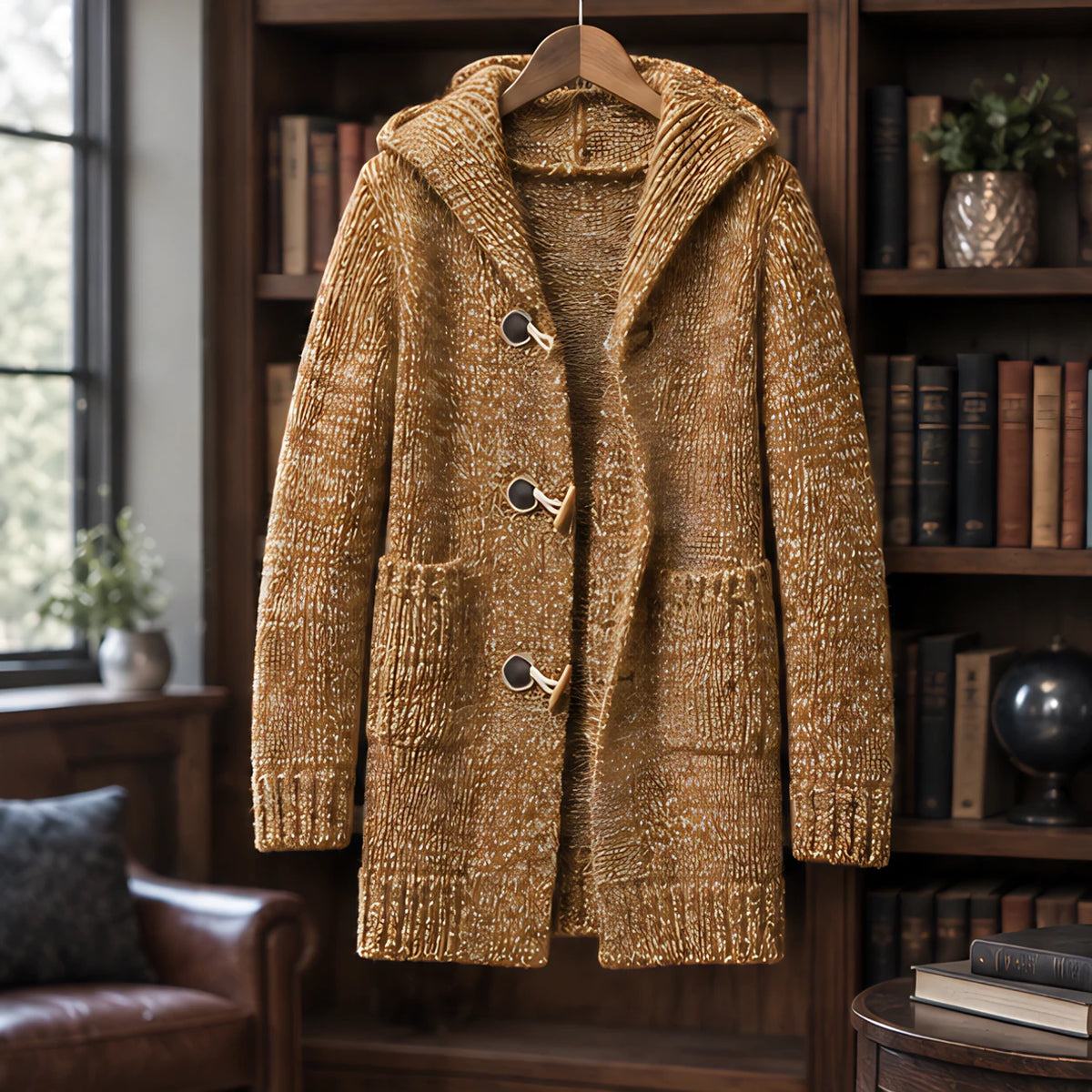 Briarley Men's Thick Wool-Knit Hooded Cardigan - Maple - male - Hendlys - Image 3