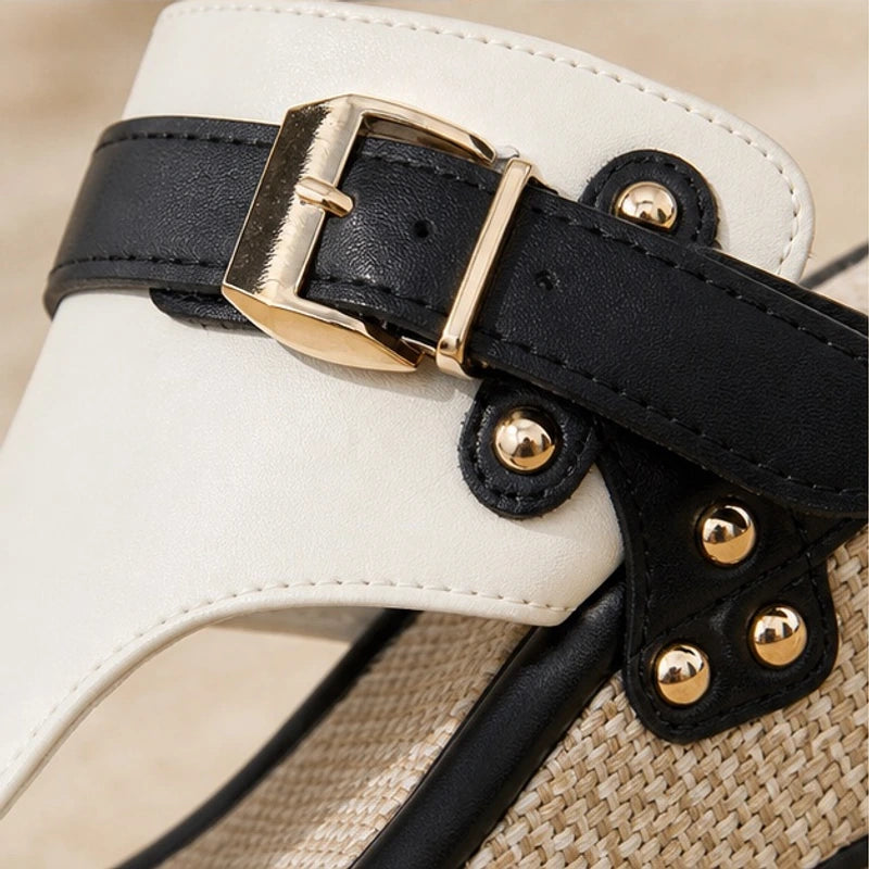 Calista Buckle Thong Sandal - White - thong sandal - Hendlys - Image 3