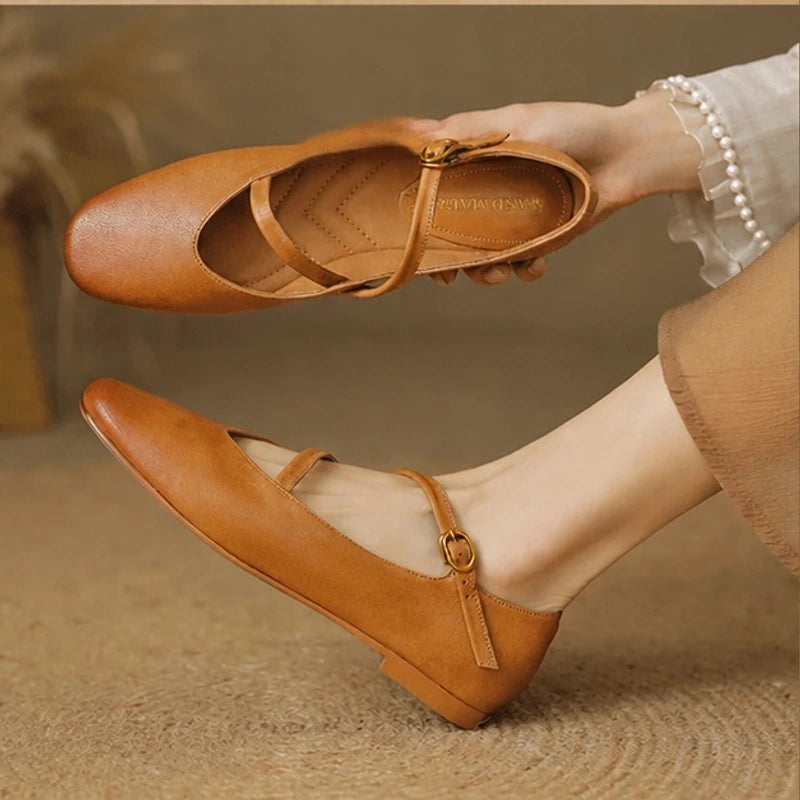 Calista Leather Mary Jane Flats - Brown - apparel - Hendlys - Image 2