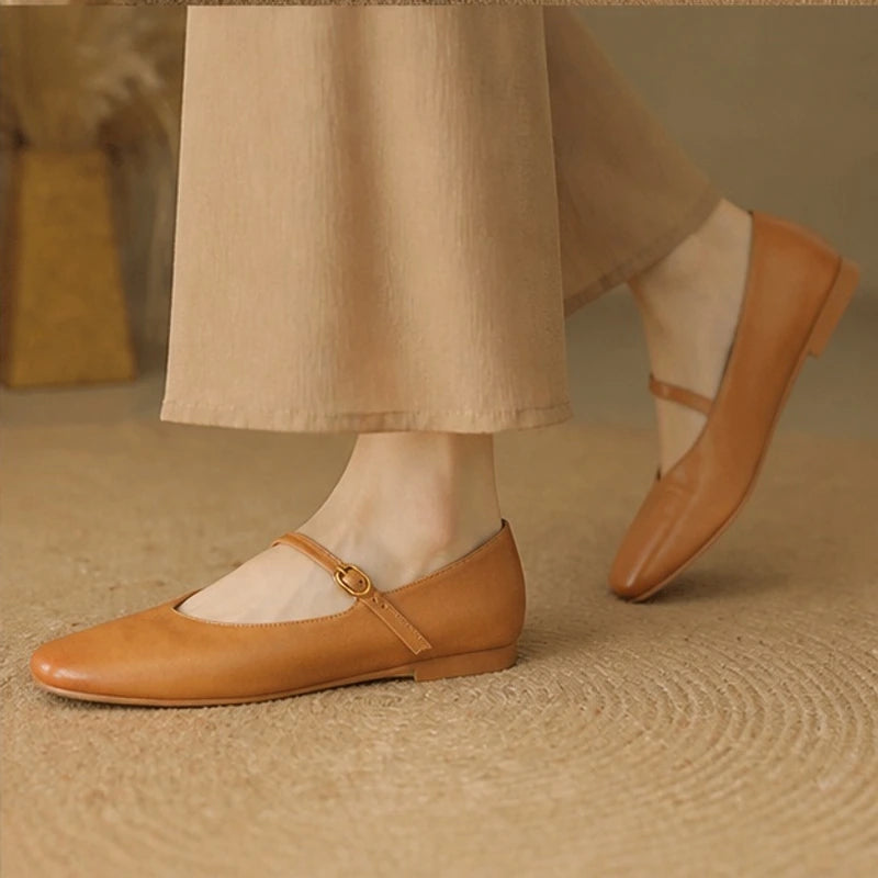 Calista Leather Mary Jane Flats - Brown - Women's Footwear > Flats > Mary Jane Flats - Hendlys - Image 1