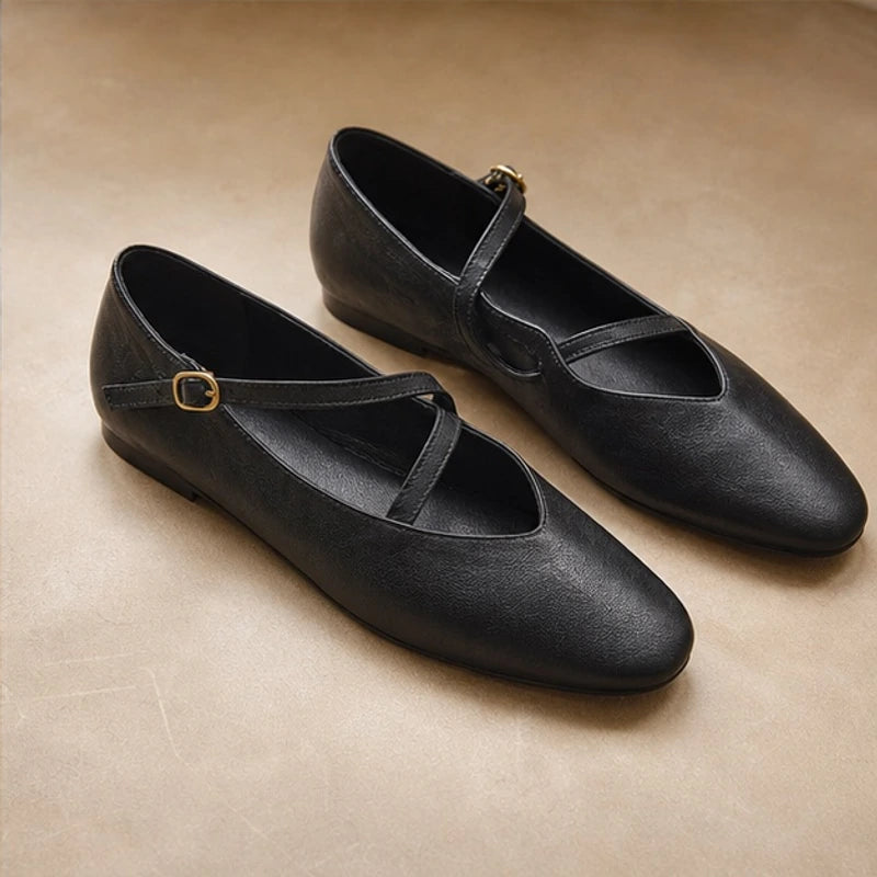 Calista Leather Mary Jane Flats - Black - Shoes - Hendlys - Image 3