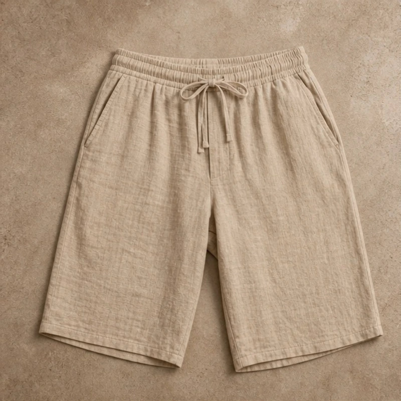 Callum Knee-Length Linen Shorts - Sand Beige - linen shorts - Hendlys - Image 3