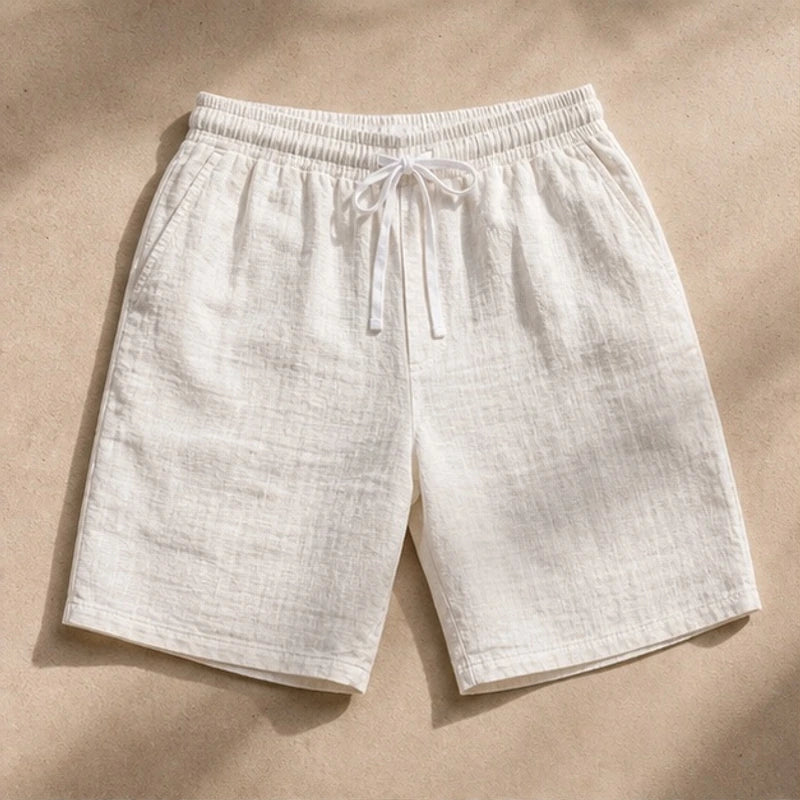 Callum Knee-Length Linen Shorts - Ivory White - linen shorts - Hendlys - Image 3