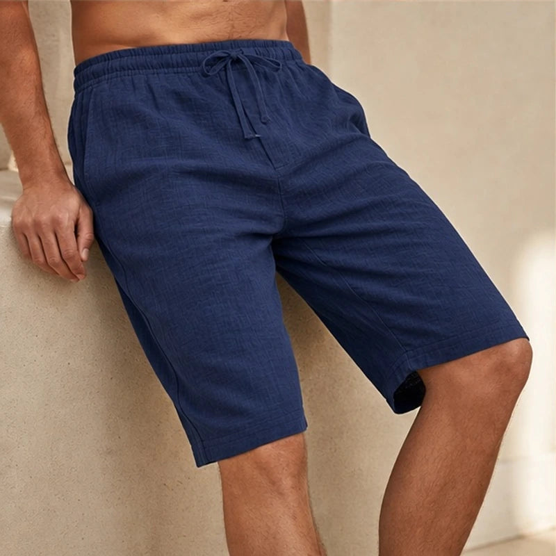 Callum Knee-Length Linen Shorts - Deep Navy - linen shorts - Hendlys - Image 3