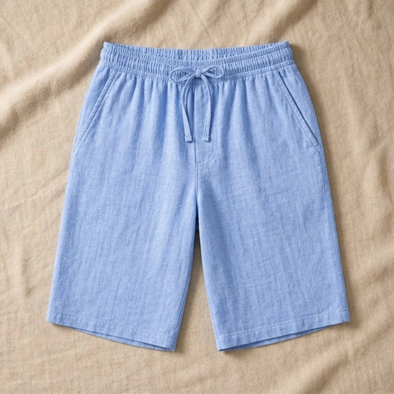Callum Knee-Length Linen Shorts - Coastal Blue - linen shorts - Hendlys - Image 3